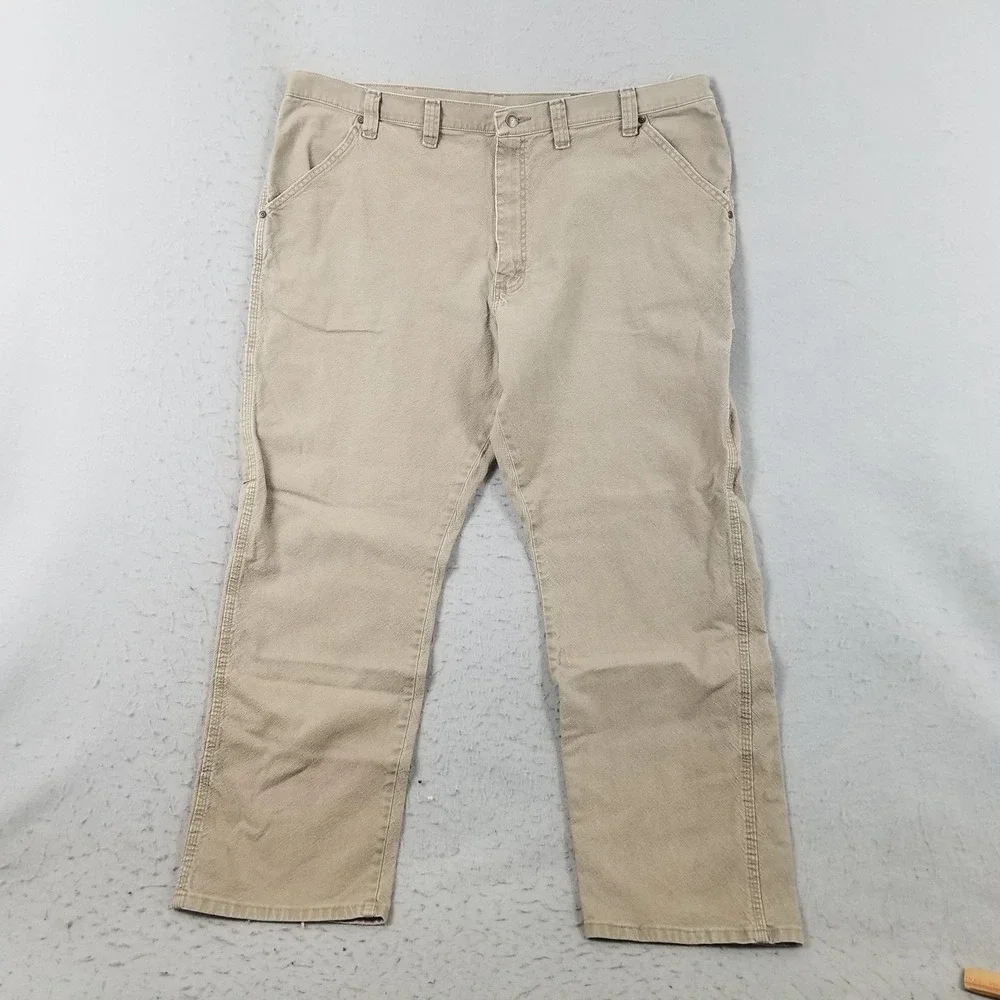 Wrangler Pants Mens 44x30 Beige Carpenter Canvas Relaxed Fit Stretch Workwear